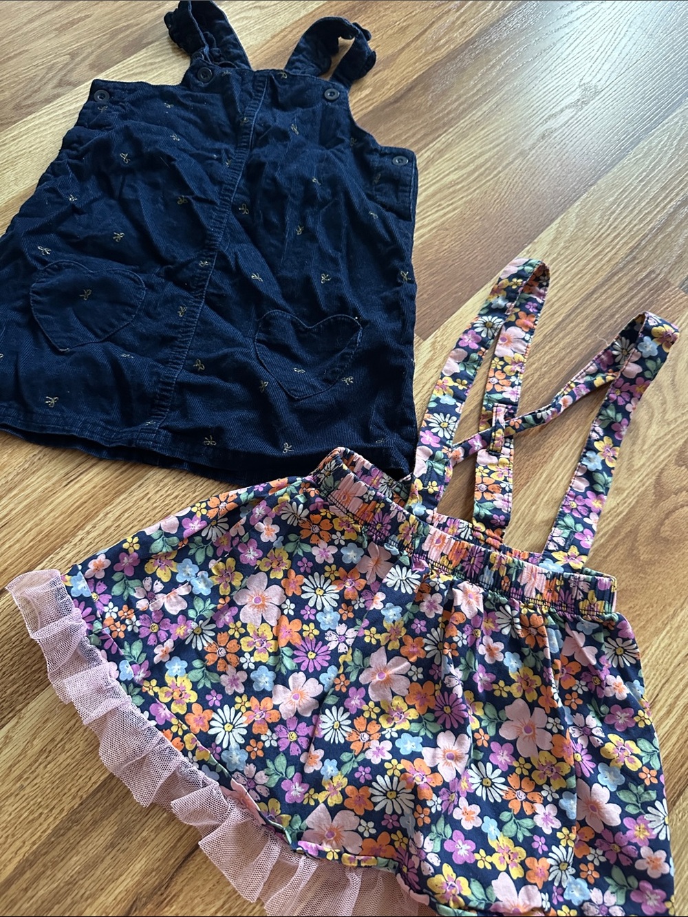 Carter's Navy Corduroy Dress& Disney Floral Suspender Skirt Pink Tulle Trim 24m